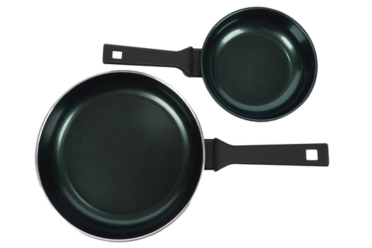 Pentole Agnelli AlBlack Elite - Set Dinamico - 2 koekenpannen / hapjespannen Ø 20 + 28 cm - Scarabeo Groen | PFAS-vrij