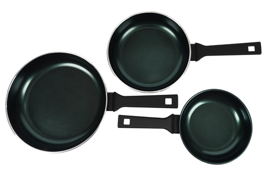 Pentole Agnelli AlBlack Elite - Set Maestro - 3 koekenpannen / hapjespannen Ø 20 + 24 + 28 cm - Scarabeo Groen | PFAS-vrij