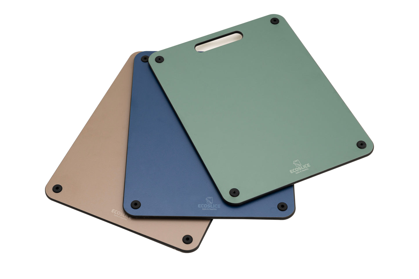 EcoSlice snijplanken Tre colori - Set van 3 veilige snijplanken (30 x 23,5 cm); houtvezel composiet met houder