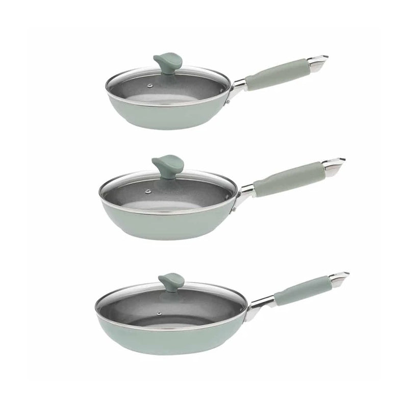 Personaliseerbare Pannenset Elena, 3 koekenpannen van 20, 24 en 28 cm met deksels