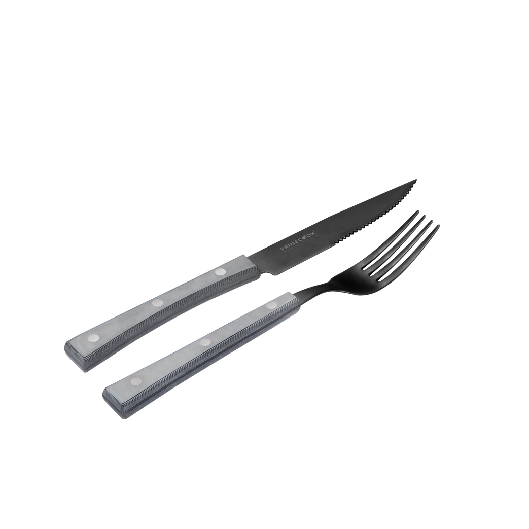 Set van vork en gekarteld scherp mes 13 cm