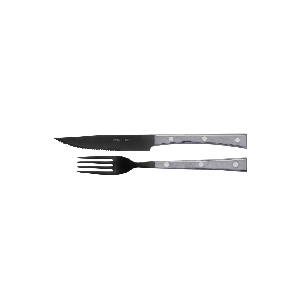 Set van vork en gekarteld scherp mes 13 cm