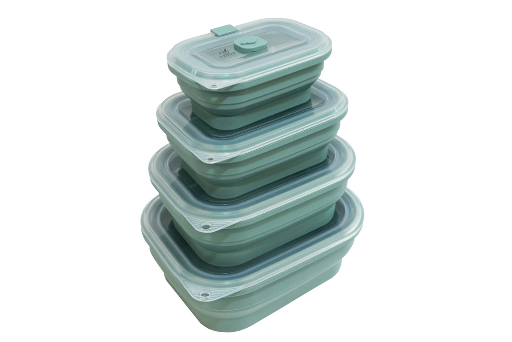 EcoCookware set van 4 opvouwbare siliconen Bewaarbakjes - meal prep bakjes met ventiel - PFAS- en BPA-vrij