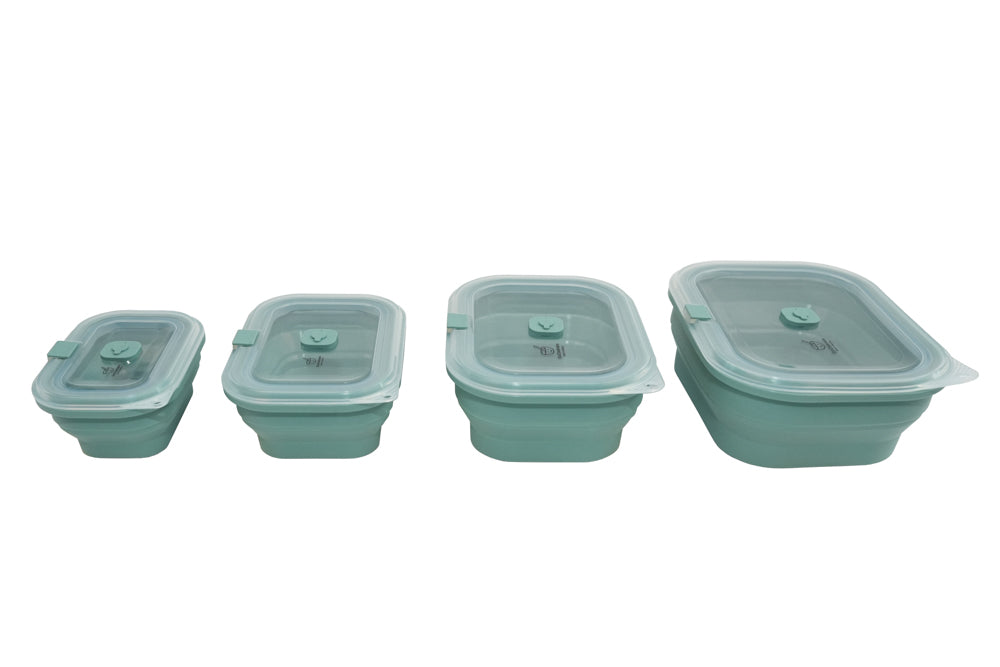 EcoCookware set van 4 opvouwbare siliconen Bewaarbakjes - meal prep bakjes met ventiel - PFAS- en BPA-vrij