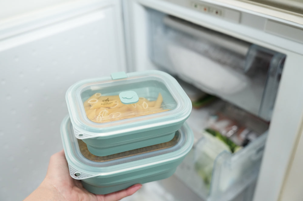 EcoCookware set van 4 opvouwbare siliconen Bewaarbakjes - meal prep bakjes met ventiel - PFAS- en BPA-vrij