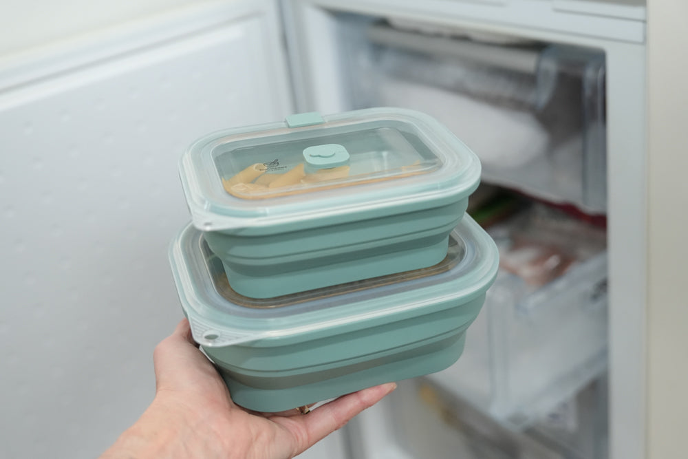 EcoCookware set van 4 opvouwbare siliconen Bewaarbakjes - meal prep bakjes met ventiel - PFAS- en BPA-vrij