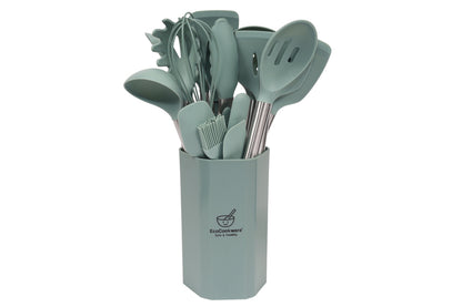EcoCookware 15-delige siliconen & RVS keukengerei set - Sage Green -PFAS- en BPA-vrij - vaatwasserbestendig - Premium kwaliteit