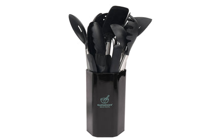 EcoCookware 15-delige set siliconen & RVS keukengerei - Zwart - PFAS- en BPA-vrij - Vaatwasserbestendig - Premium kwaliteit
