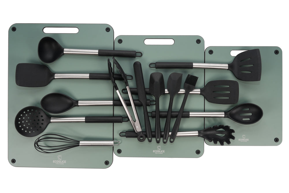 EcoCookware 15-delige set siliconen & RVS keukengerei - Zwart - PFAS- en BPA-vrij - Vaatwasserbestendig - Premium kwaliteit