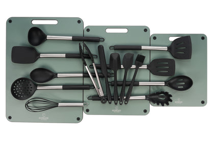 EcoCookware 15-delige set siliconen & RVS keukengerei - Zwart - PFAS- en BPA-vrij - Vaatwasserbestendig - Premium kwaliteit