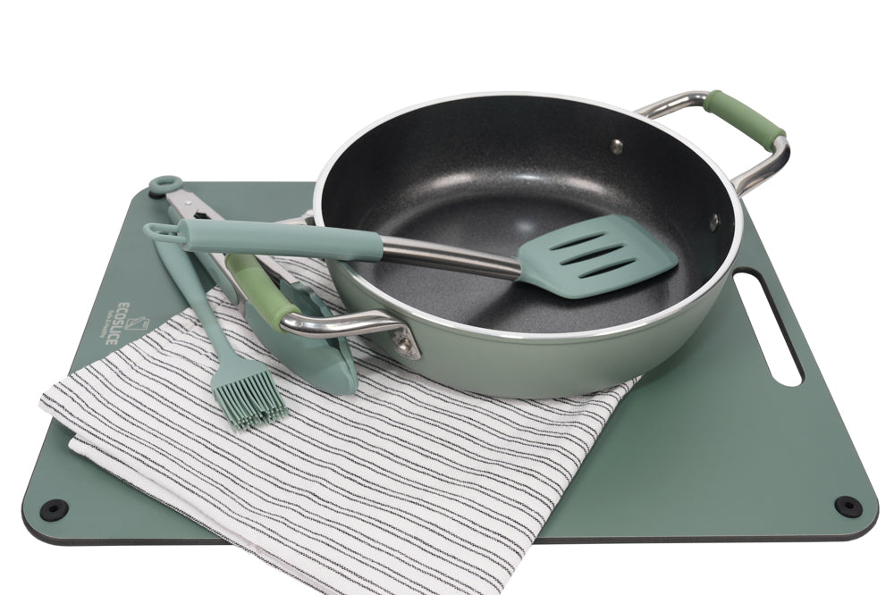 EcoCookware 15-delige siliconen & RVS keukengerei set - Sage Green -PFAS- en BPA-vrij - vaatwasserbestendig - Premium kwaliteit