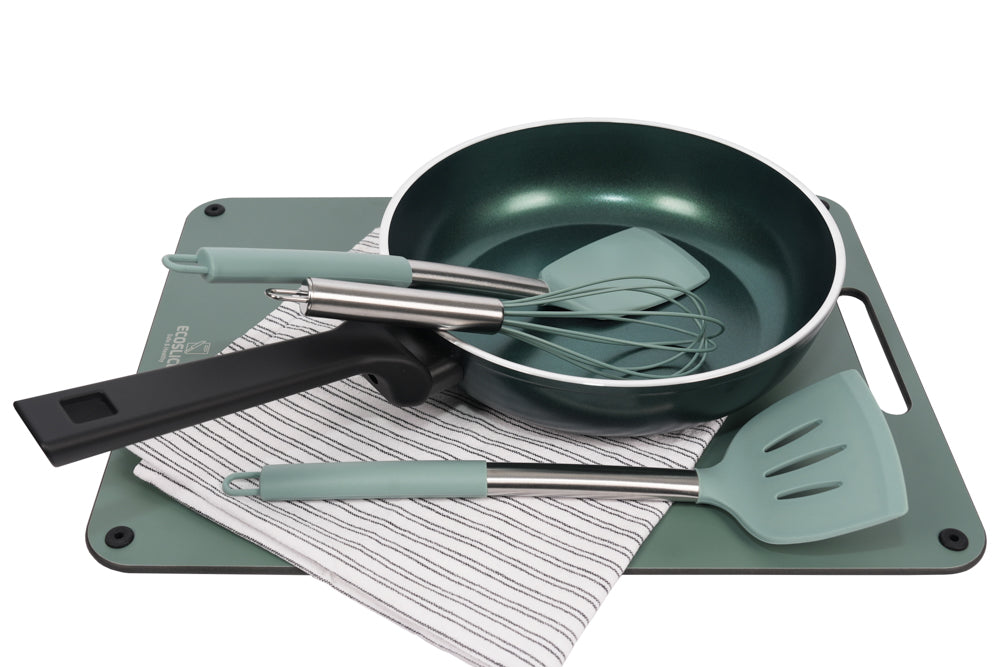 EcoCookware 15-delige siliconen & RVS keukengerei set - Sage Green -PFAS- en BPA-vrij - vaatwasserbestendig - Premium kwaliteit
