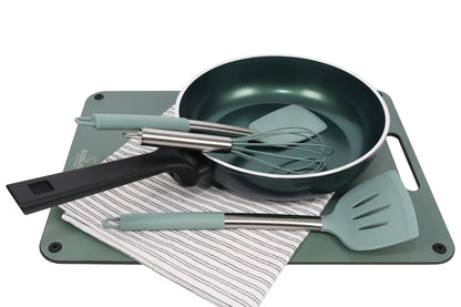 EcoCookware 15-delige siliconen & RVS keukengerei set - Sage Green -PFAS- en BPA-vrij - vaatwasserbestendig - Premium kwaliteit