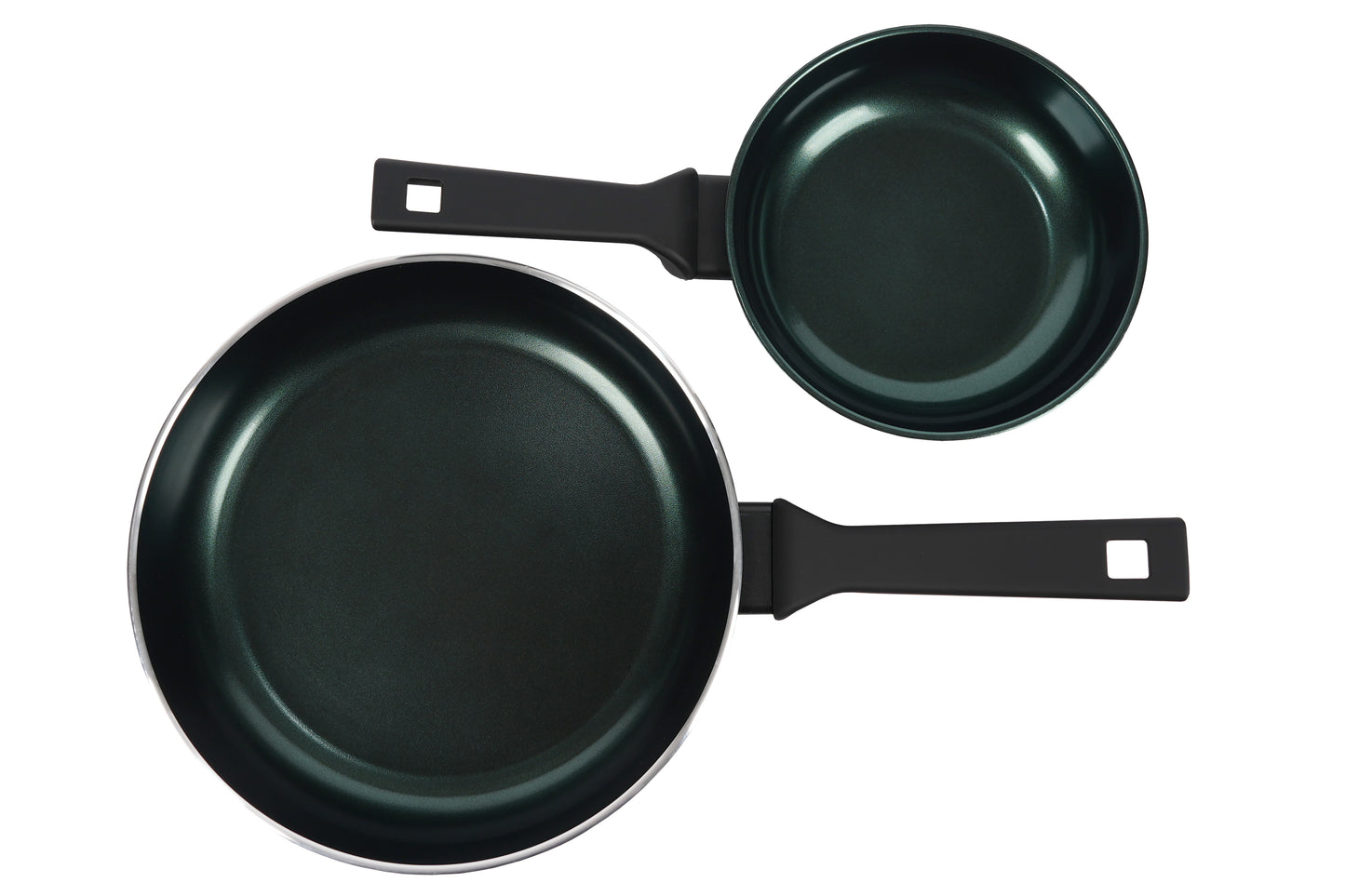 Pentole Agnelli AlBlack Elite - Set Dinamico - 2 koekenpannen / hapjespannen Ø 20 + 28 cm - Scarabeo Groen | PFAS-vrij