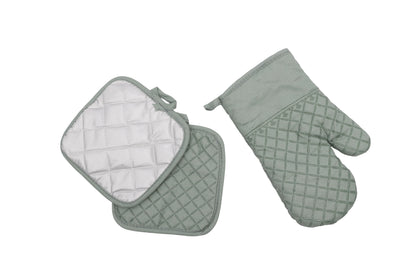Ovenwant met pannenlappen - saliegroen - antislip grip - veilig en comfortabel koken