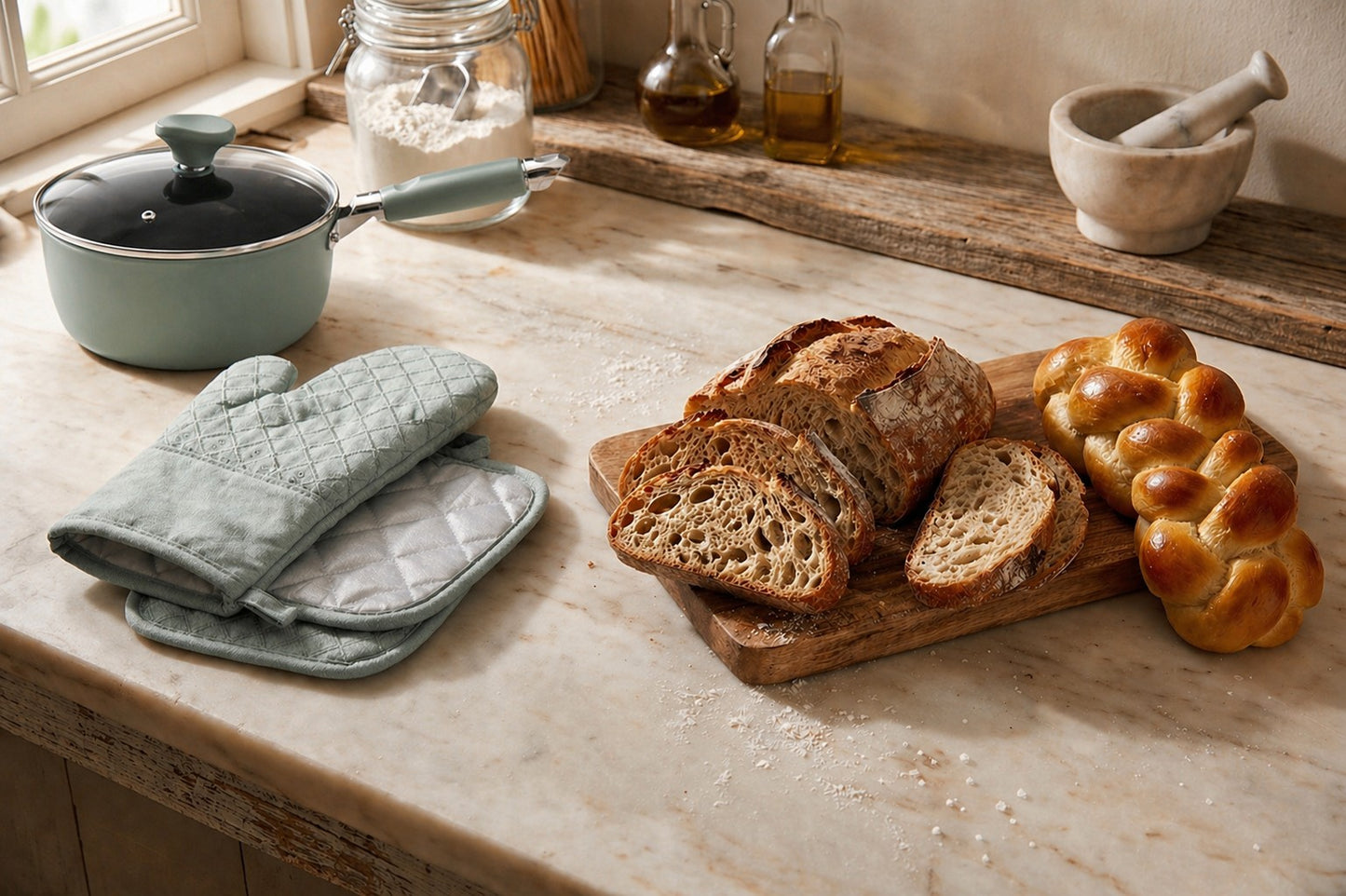 Ovenwant met pannenlappen - saliegroen - antislip grip - veilig en comfortabel koken