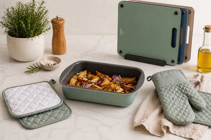 Ovenwant met pannenlappen - saliegroen - antislip grip - veilig en comfortabel koken